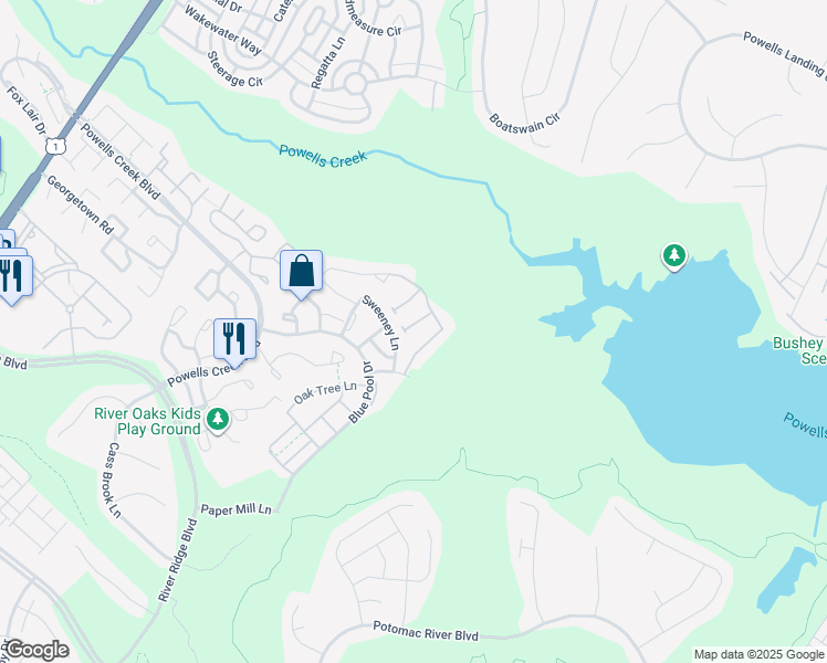 map of restaurants, bars, coffee shops, grocery stores, and more near 16517 Bobster Court in Woodbridge