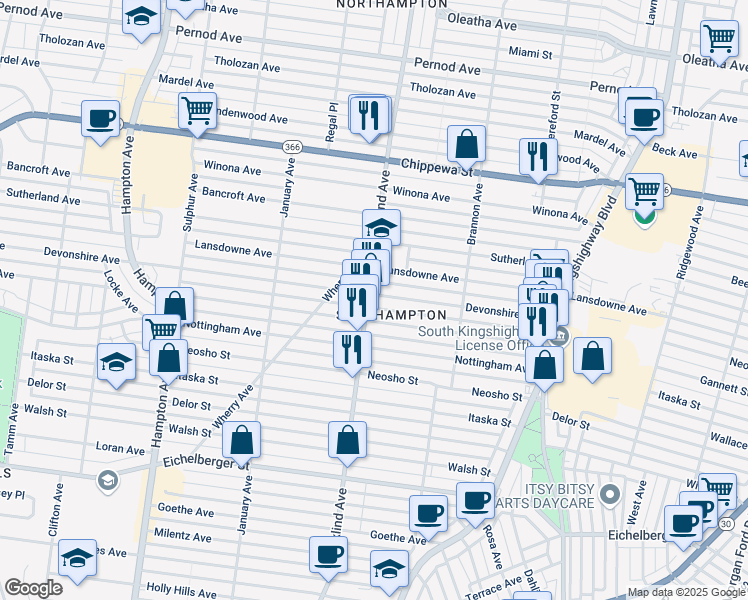 map of restaurants, bars, coffee shops, grocery stores, and more near in St. Louis