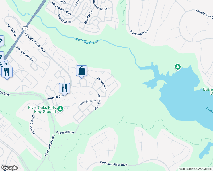 map of restaurants, bars, coffee shops, grocery stores, and more near 16787 Sweeney Lane in Woodbridge