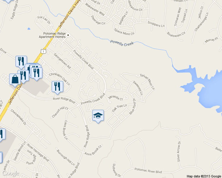 map of restaurants, bars, coffee shops, grocery stores, and more near 16781 Brandy Moor Loop in Woodbridge