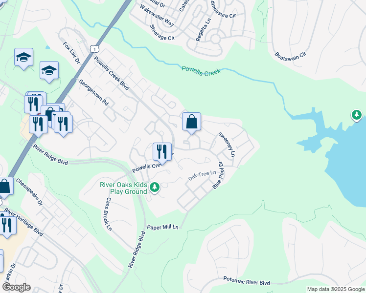 map of restaurants, bars, coffee shops, grocery stores, and more near 16781 Brandy Moor Loop in Woodbridge