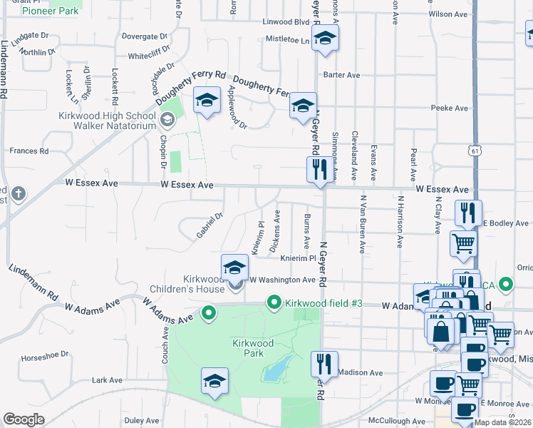 map of restaurants, bars, coffee shops, grocery stores, and more near 473 Dickens Avenue in Kirkwood
