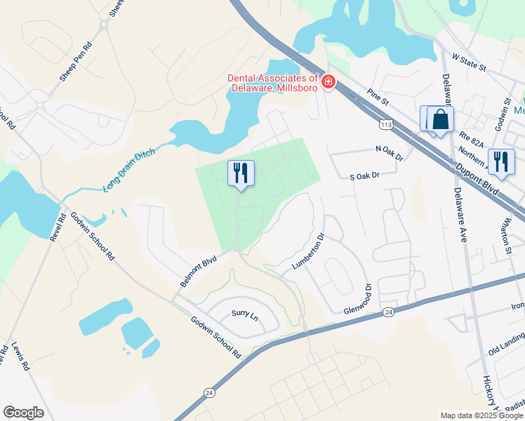 map of restaurants, bars, coffee shops, grocery stores, and more near 20928 Brunswick Lane in Millsboro