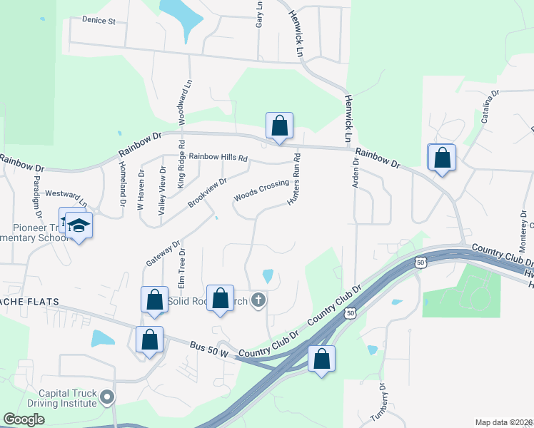 map of restaurants, bars, coffee shops, grocery stores, and more near 233 Hunters Run Road in Jefferson City