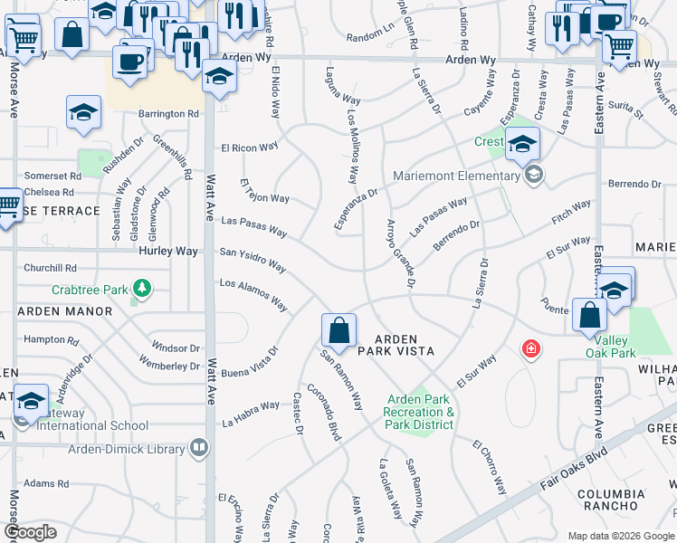 map of restaurants, bars, coffee shops, grocery stores, and more near in Sacramento