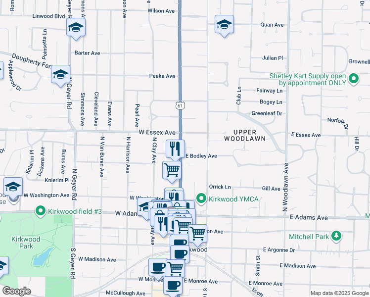 map of restaurants, bars, coffee shops, grocery stores, and more near 483 North Kirkwood Road in Kirkwood