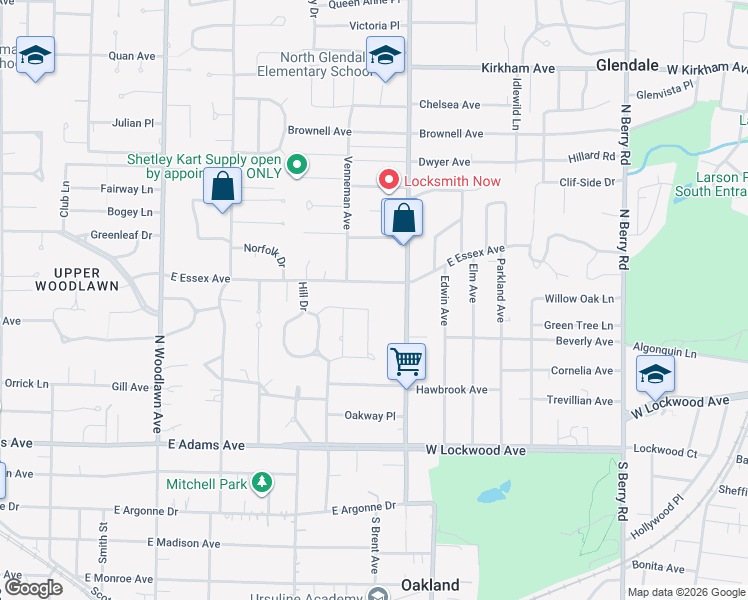 map of restaurants, bars, coffee shops, grocery stores, and more near 369 Halcyon Drive in St. Louis