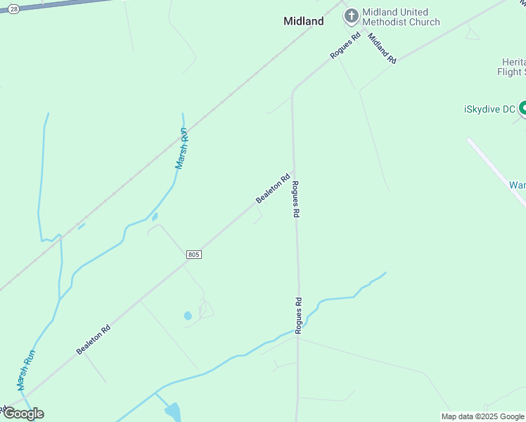 map of restaurants, bars, coffee shops, grocery stores, and more near 5307 Bealeton Road in Midland