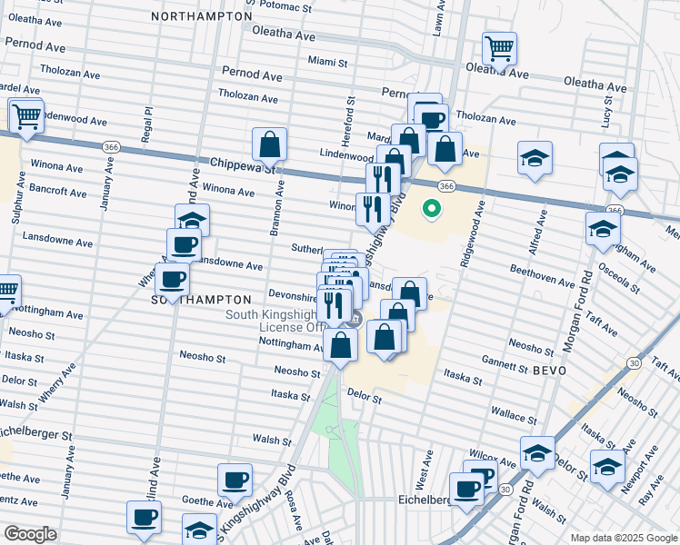 map of restaurants, bars, coffee shops, grocery stores, and more near in St. Louis