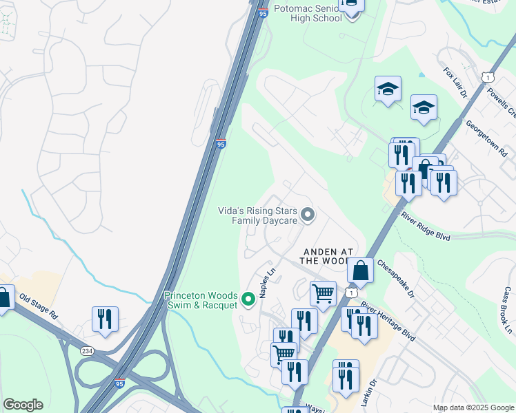 map of restaurants, bars, coffee shops, grocery stores, and more near 3392 Vineland Place in Dumfries