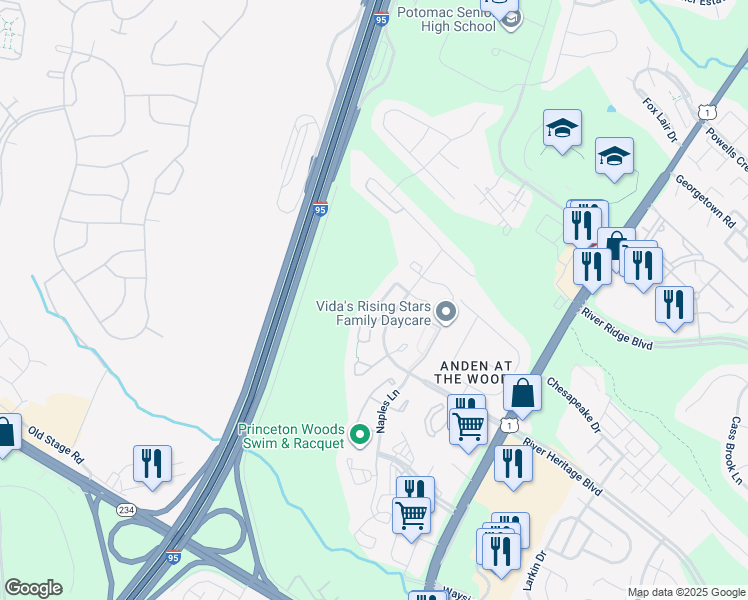 map of restaurants, bars, coffee shops, grocery stores, and more near 3392 Vineland Place in Dumfries