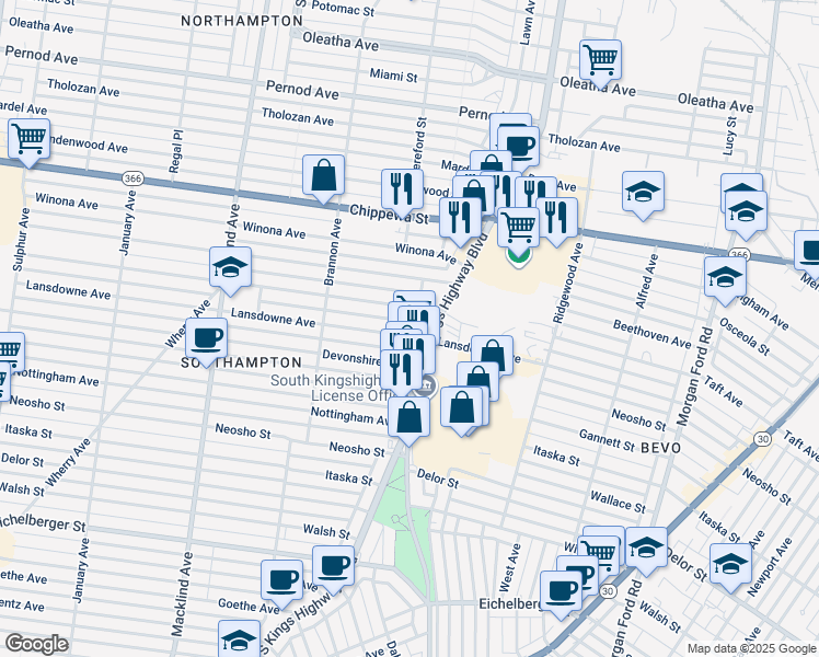 map of restaurants, bars, coffee shops, grocery stores, and more near in St. Louis