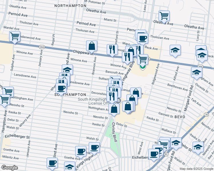 map of restaurants, bars, coffee shops, grocery stores, and more near 4947 Lansdowne Avenue in St. Louis