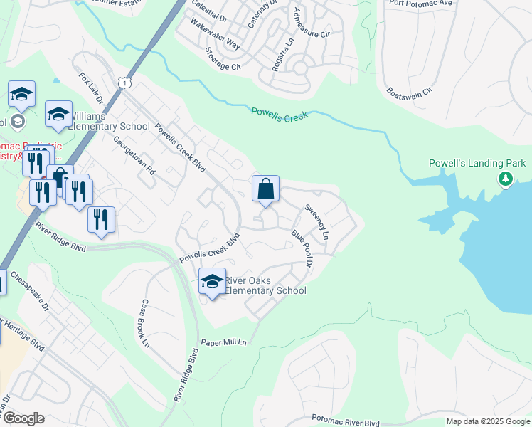 map of restaurants, bars, coffee shops, grocery stores, and more near 16814 Brandy Moor Loop in Woodbridge