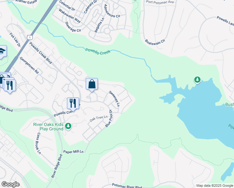 map of restaurants, bars, coffee shops, grocery stores, and more near 2500 Rylstone Lane in Woodbridge