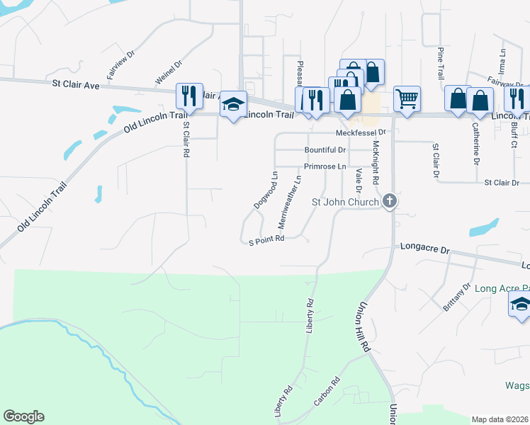 map of restaurants, bars, coffee shops, grocery stores, and more near 12 Kingston Drive in Fairview Heights