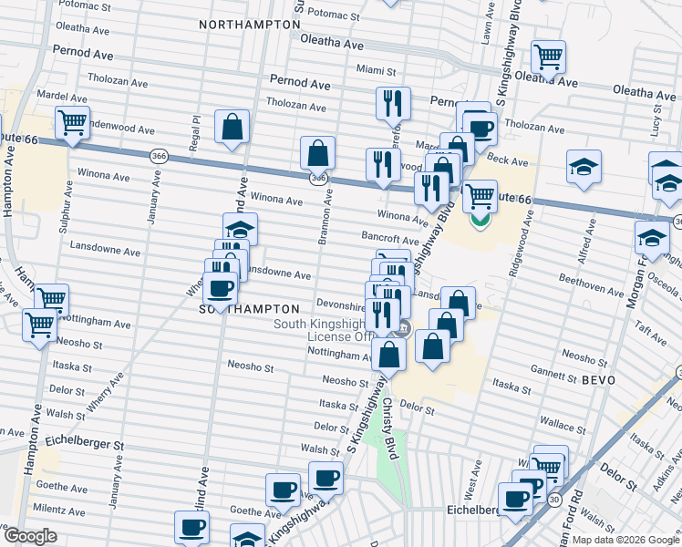 map of restaurants, bars, coffee shops, grocery stores, and more near 5028 Sutherland Avenue in St. Louis