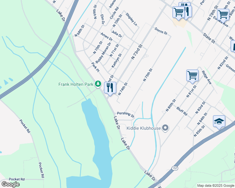 map of restaurants, bars, coffee shops, grocery stores, and more near 146 North 73rd Street in East St. Louis
