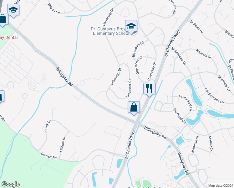 map of restaurants, bars, coffee shops, grocery stores, and more near 42 Tadcaster Circle in Waldorf