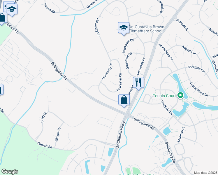 map of restaurants, bars, coffee shops, grocery stores, and more near 42 Tadcaster Circle in Waldorf