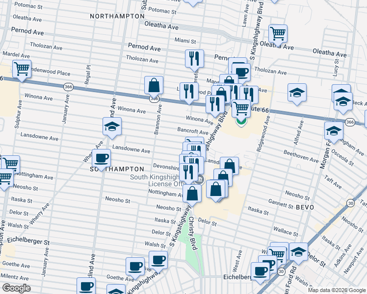 map of restaurants, bars, coffee shops, grocery stores, and more near 4959 Sutherland Avenue in St. Louis