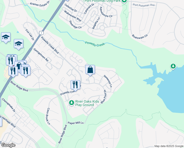 map of restaurants, bars, coffee shops, grocery stores, and more near 16843 Brandy Moor Loop in Woodbridge