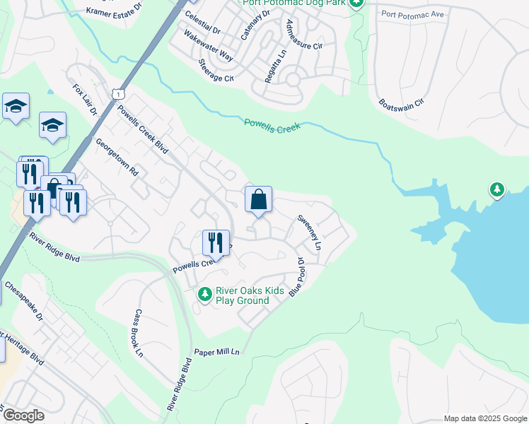 map of restaurants, bars, coffee shops, grocery stores, and more near 16843 Brandy Moor Loop in Woodbridge