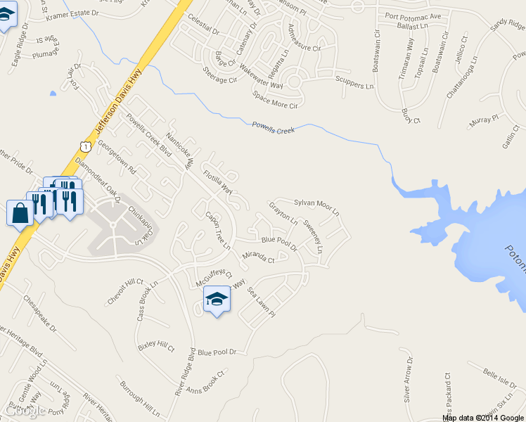 map of restaurants, bars, coffee shops, grocery stores, and more near 16837 Brandy Moor Loop in Woodbridge