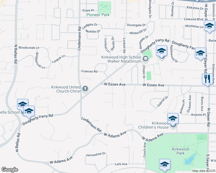map of restaurants, bars, coffee shops, grocery stores, and more near 1306 West Essex Avenue in Kirkwood