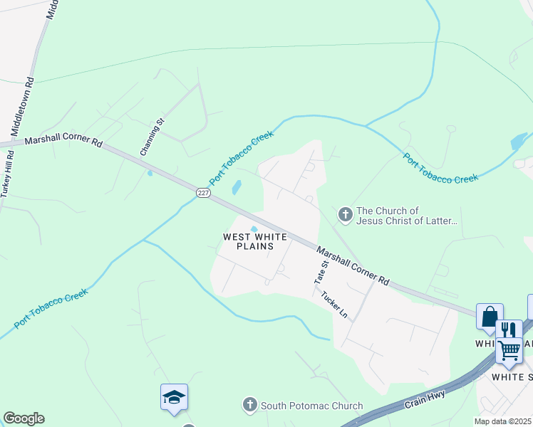 map of restaurants, bars, coffee shops, grocery stores, and more near 9950 Marshall Corner Road in White Plains