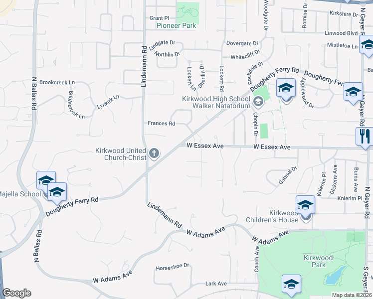 map of restaurants, bars, coffee shops, grocery stores, and more near 1306 West Essex Avenue in Kirkwood