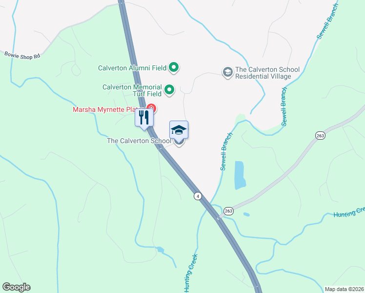 map of restaurants, bars, coffee shops, grocery stores, and more near 300 Calverton School Road in Huntingtown