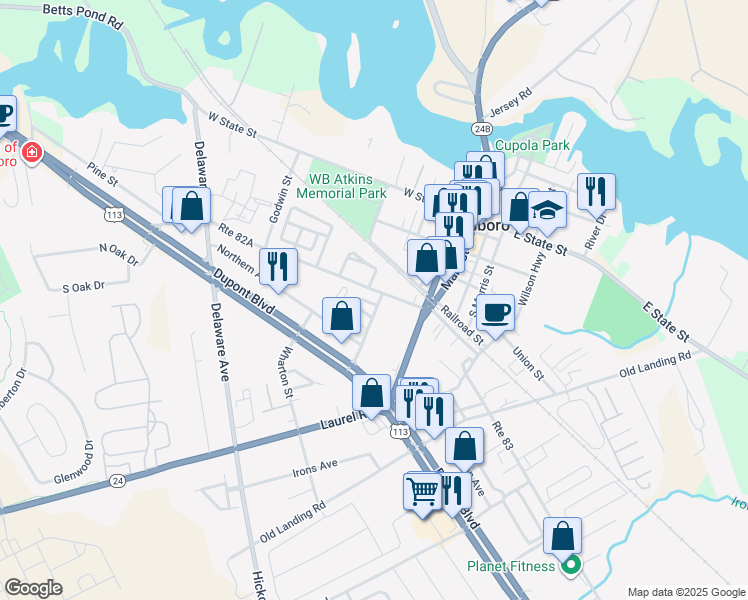 map of restaurants, bars, coffee shops, grocery stores, and more near 505 Houston Circle in Millsboro