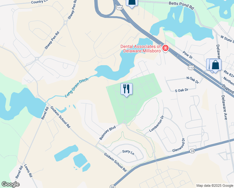 map of restaurants, bars, coffee shops, grocery stores, and more near 20288 Bridgewater Road in Millsboro