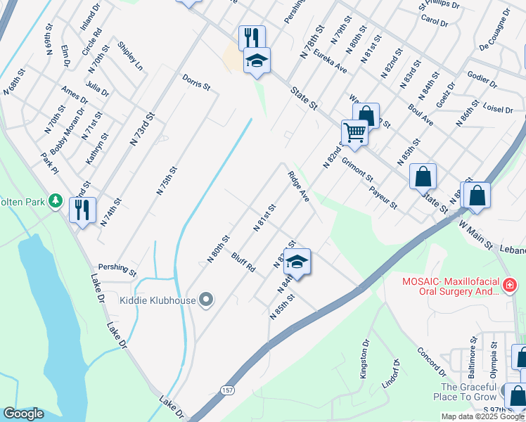 map of restaurants, bars, coffee shops, grocery stores, and more near 8005 Belleview Avenue in East St. Louis
