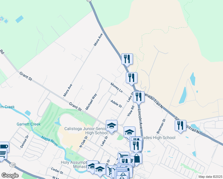map of restaurants, bars, coffee shops, grocery stores, and more near 1906 Emerald Drive in Calistoga