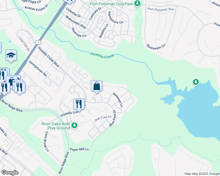 map of restaurants, bars, coffee shops, grocery stores, and more near 2577 Sylvan Moor Lane in Woodbridge