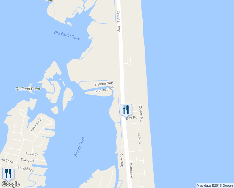 map of restaurants, bars, coffee shops, grocery stores, and more near 29020 Beach Cove Square in Bethany Beach