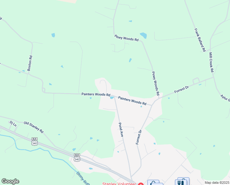 map of restaurants, bars, coffee shops, grocery stores, and more near 108 Phoebe Lane in Stanley
