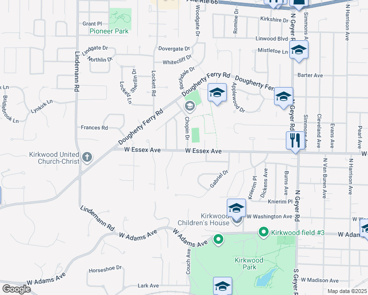 map of restaurants, bars, coffee shops, grocery stores, and more near 1005 West Essex Avenue in Kirkwood