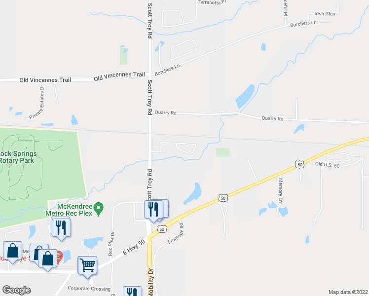map of restaurants, bars, coffee shops, grocery stores, and more near 2126 Streamview Court in O'Fallon
