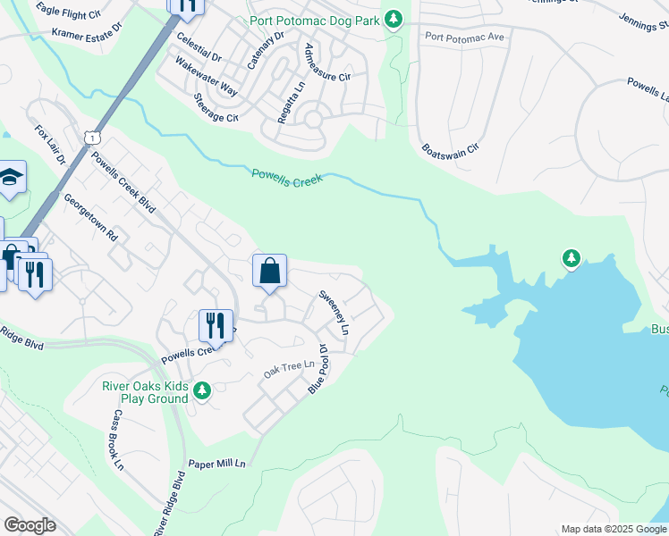 map of restaurants, bars, coffee shops, grocery stores, and more near 2548 Sylvan Moor Lane in Woodbridge