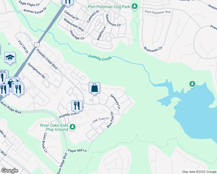 map of restaurants, bars, coffee shops, grocery stores, and more near 2580 Sylvan Moor Lane in Woodbridge