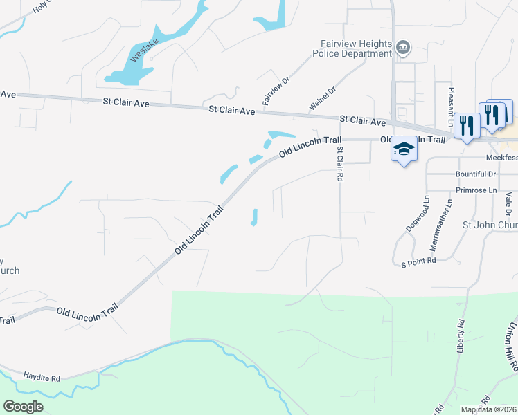 map of restaurants, bars, coffee shops, grocery stores, and more near 525 Dogwood Lane in Fairview Heights