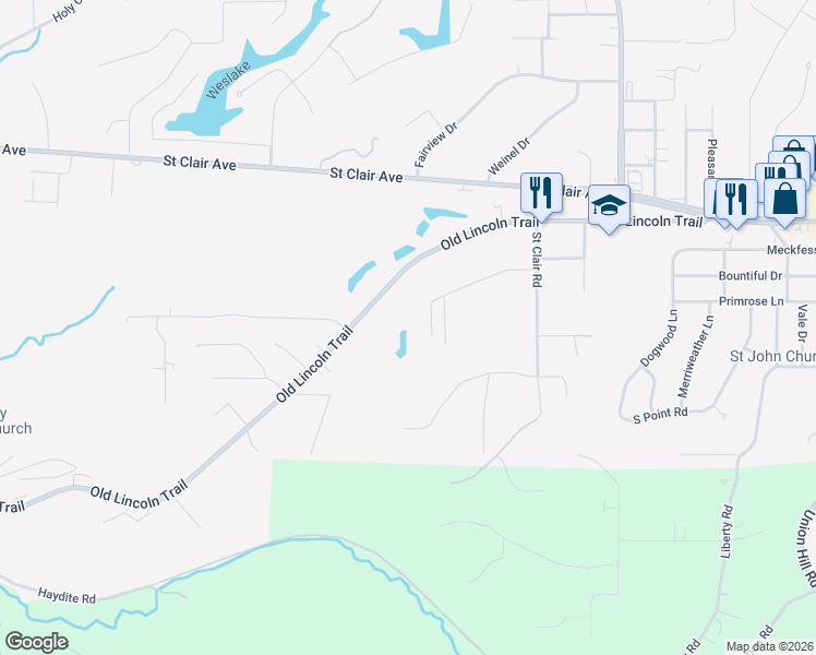 map of restaurants, bars, coffee shops, grocery stores, and more near 525 Dogwood Lane in Fairview Heights