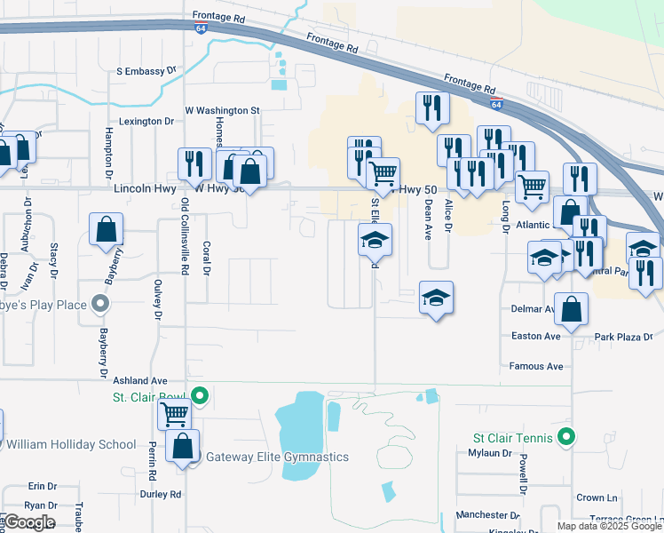 map of restaurants, bars, coffee shops, grocery stores, and more near 1715 West U.S. 50 in O'Fallon