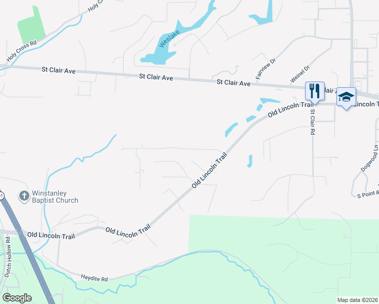 map of restaurants, bars, coffee shops, grocery stores, and more near 9745 Ridge Heights Road in Fairview Heights