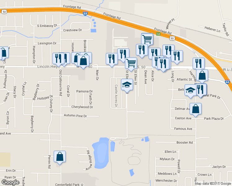 map of restaurants, bars, coffee shops, grocery stores, and more near 108 Castle Acres Drive in O'Fallon