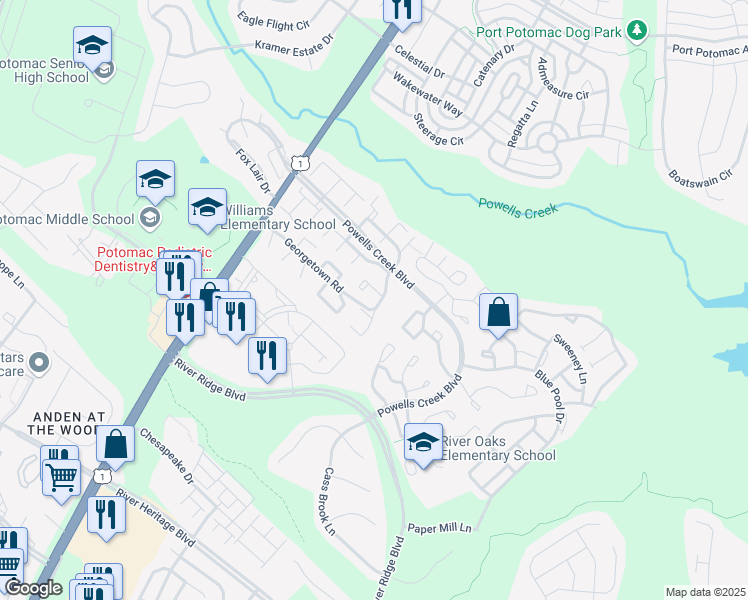 map of restaurants, bars, coffee shops, grocery stores, and more near 2790 Patrick Henry Drive in Woodbridge