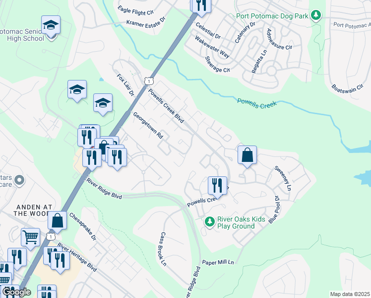 map of restaurants, bars, coffee shops, grocery stores, and more near 2790 Patrick Henry Drive in Woodbridge